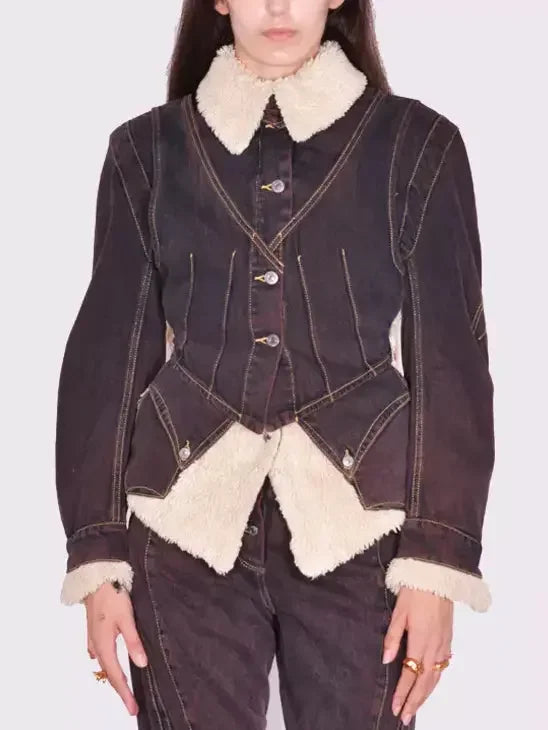 Dyed Denim and Fleece Paneled Jacket