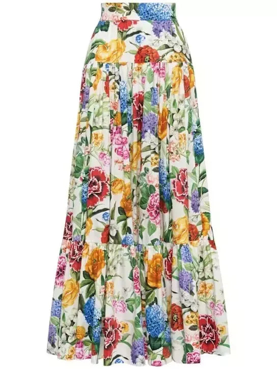 Floral Print Tiered Maxi Skirt
