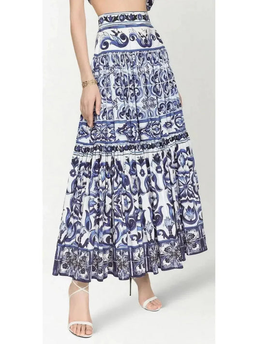 Majolica-Print A-Line Maxi Skirt