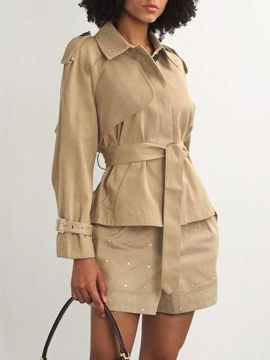 Belted Fringed Patch Work Long Knit Cardigan