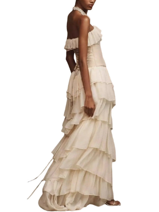 2-Piece Ruffled Tiered Maxi Dress with Corset - Dresses
