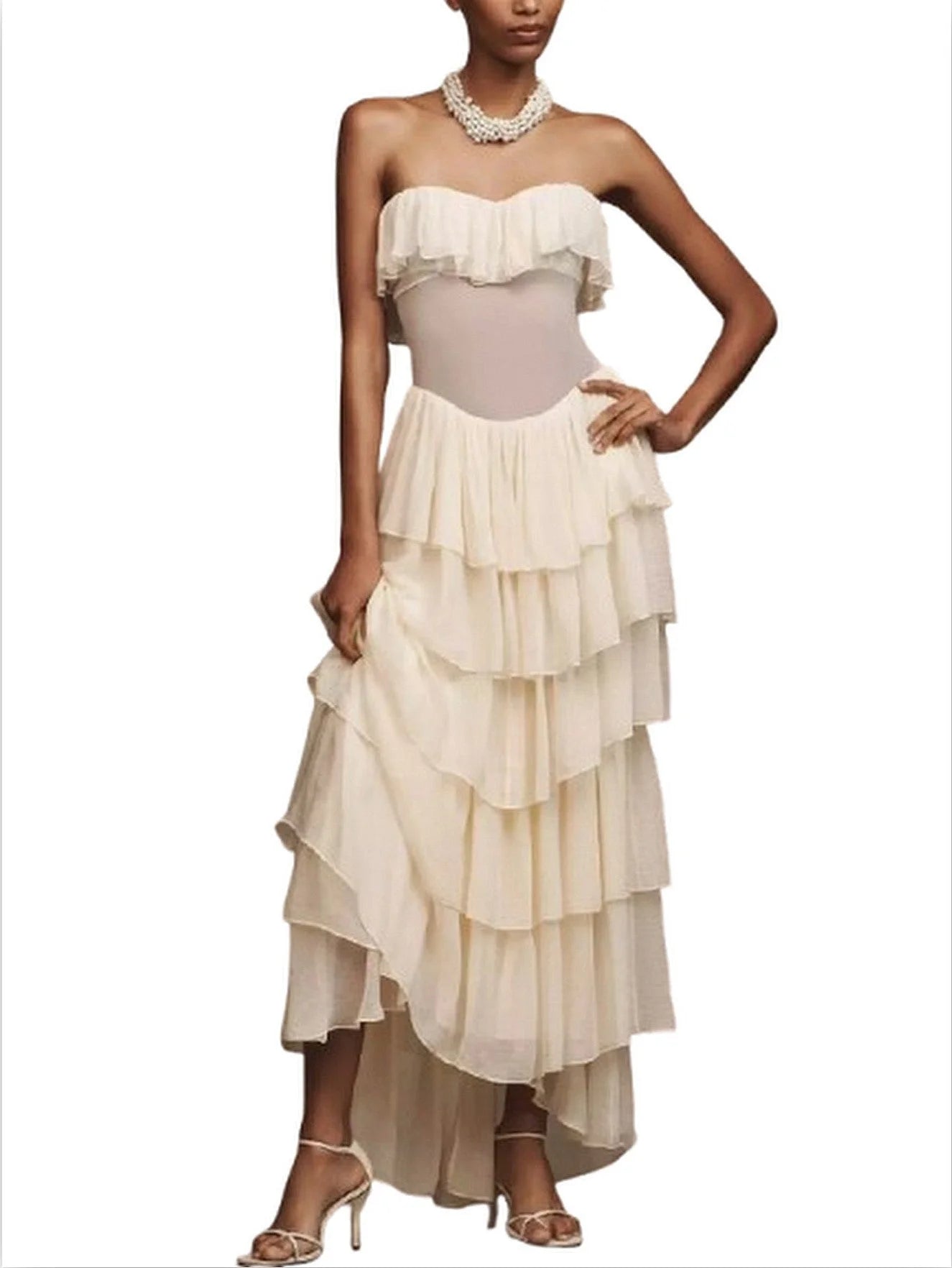 2-Piece Ruffled Tiered Maxi Dress with Corset - Dresses