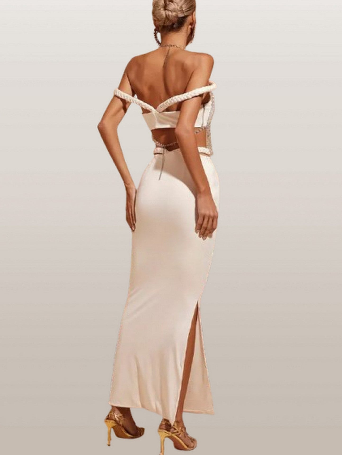 3-pc Crystal Braided Top and Skirt Set - Suits & Sets