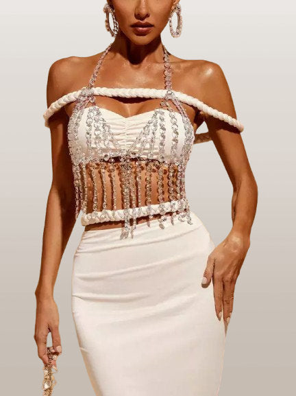 3-pc Crystal Braided Top and Skirt Set - Suits & Sets
