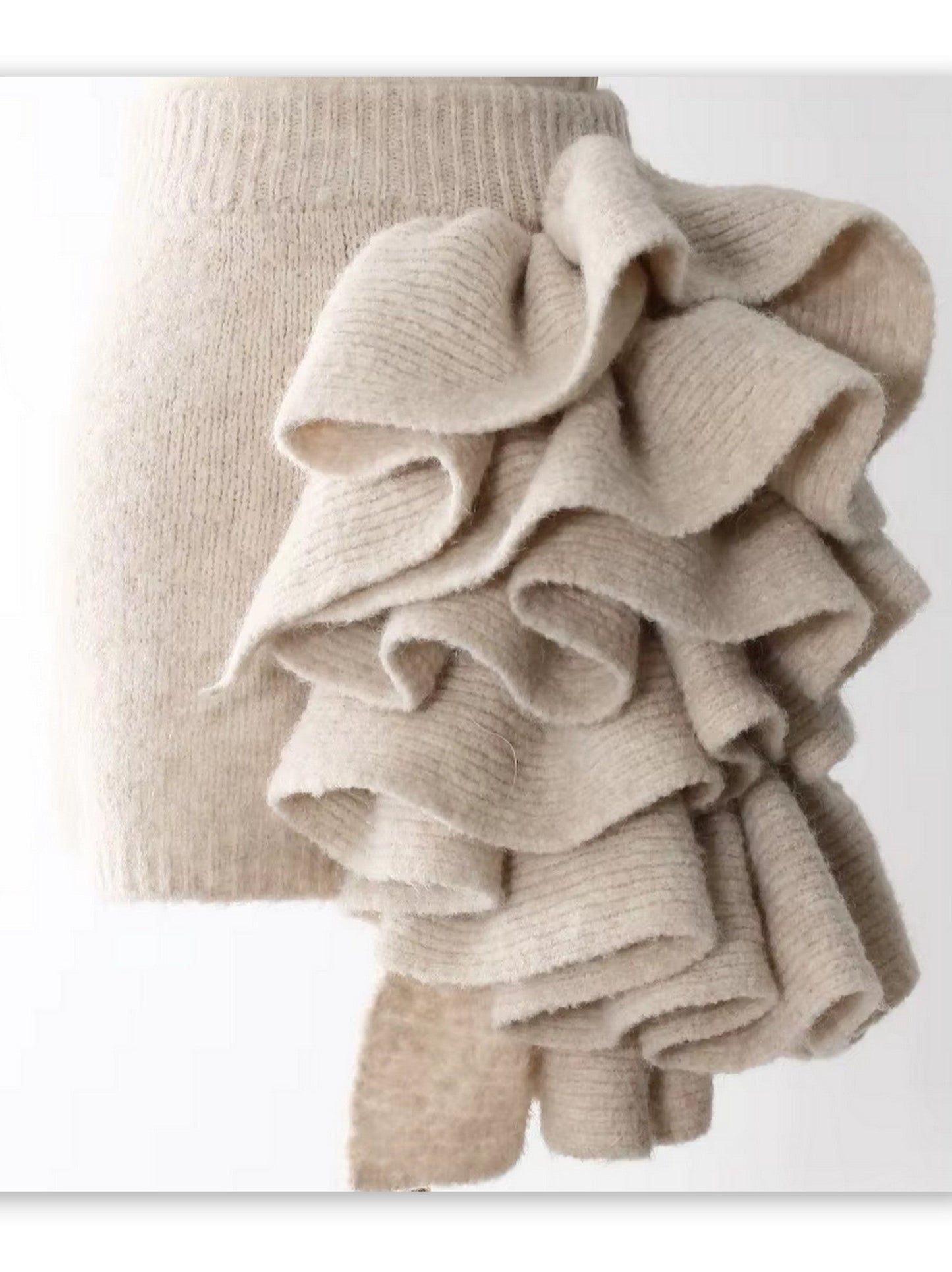 Stylish 3-pc Knit Sleeveless Turtleneck with Flower Applique Skirt and Overcoat ensemble