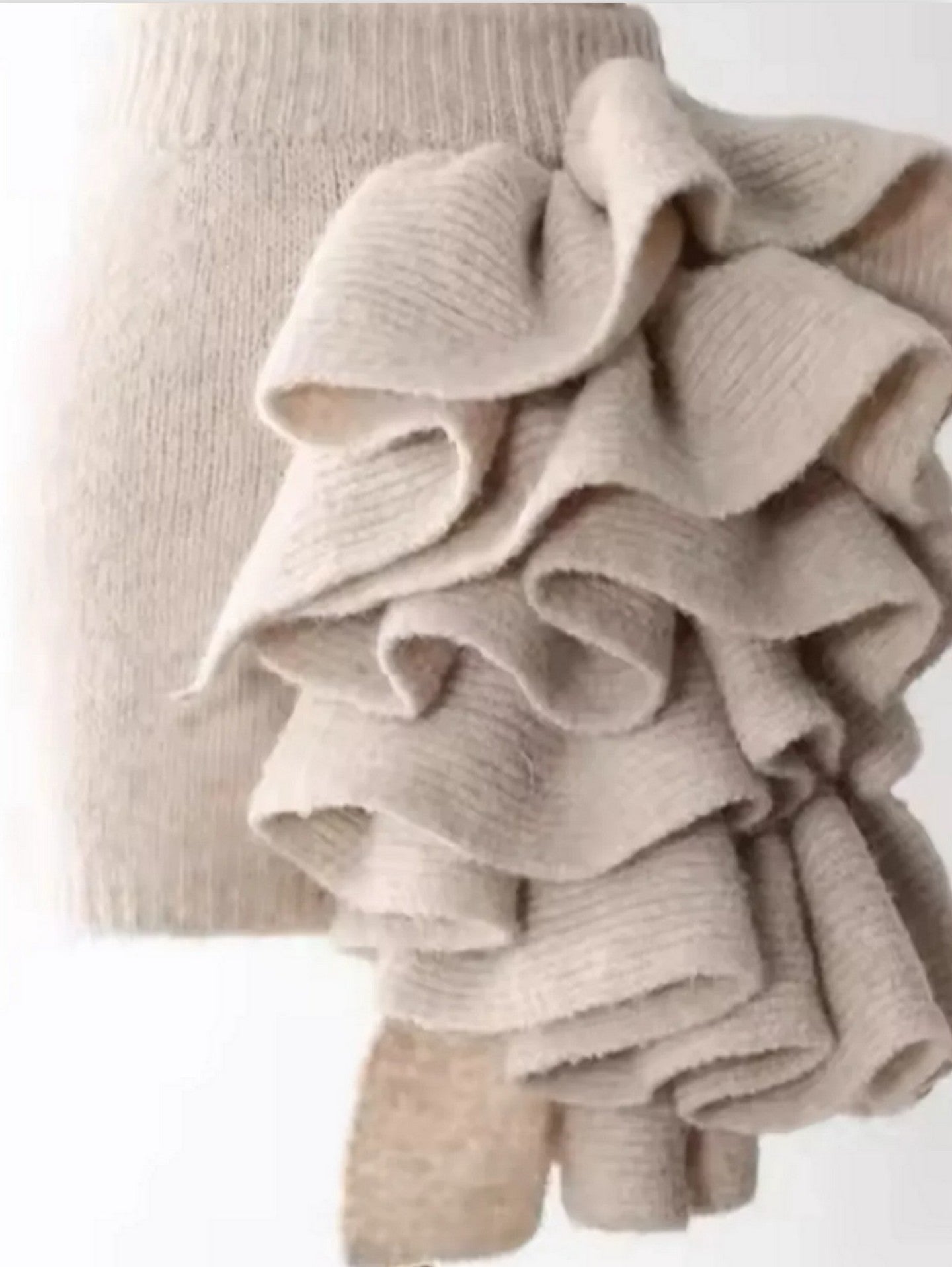 Cozy 3-pc Knit Sleeveless Turtleneck with Flower Applique Skirt and Overcoat ensemble