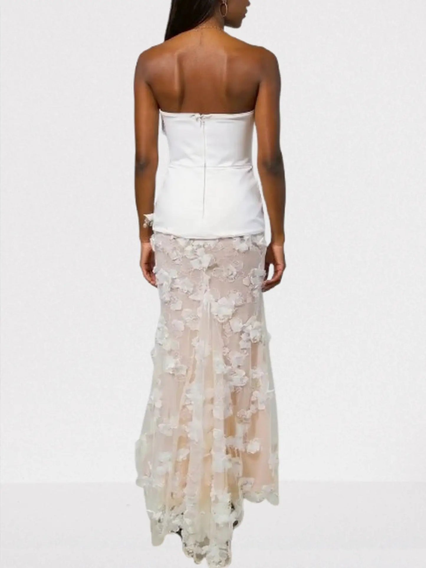 3D Floral Appliques Halterneck Gown in White - Dresses