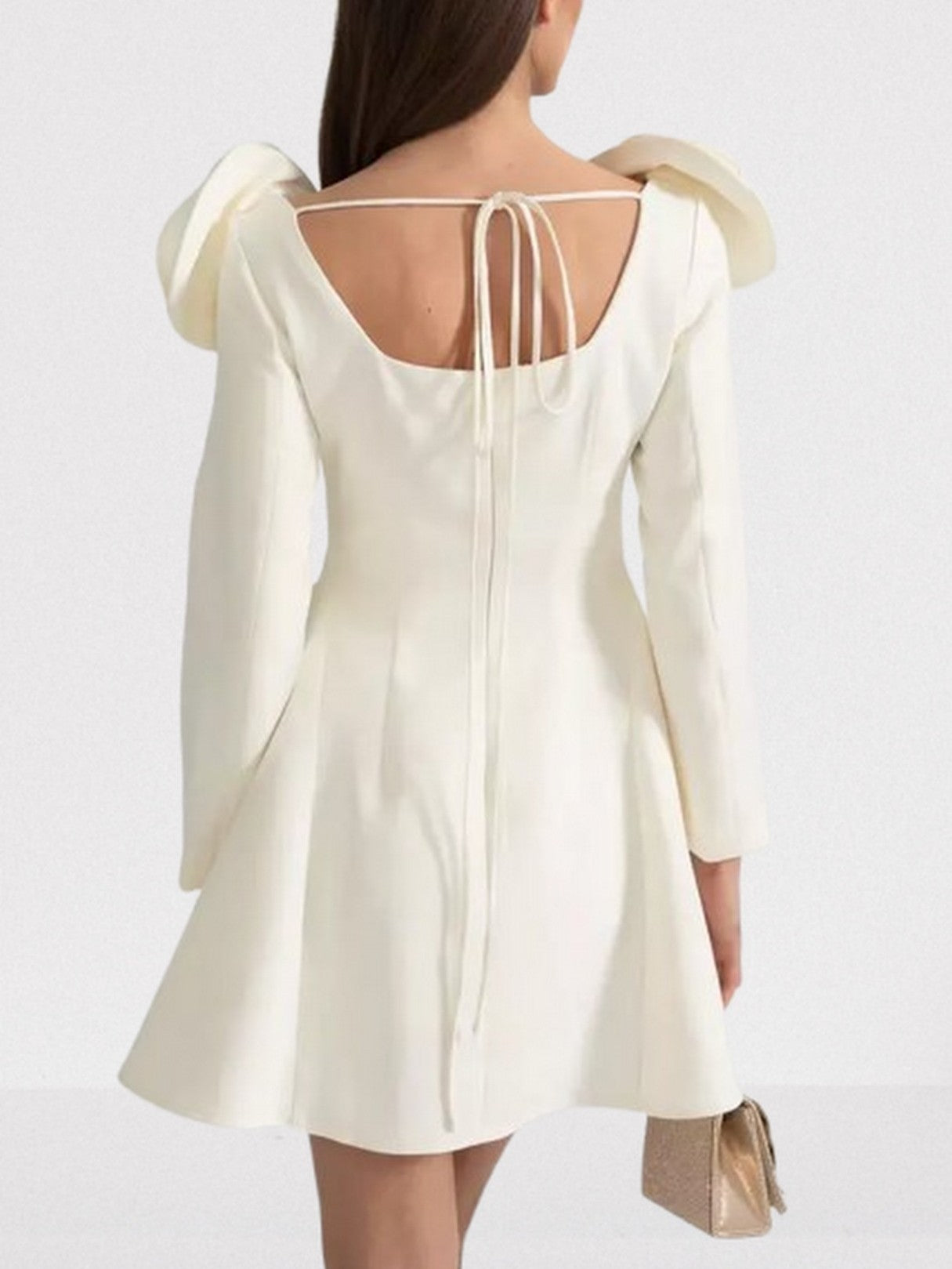 3D Floral Appliques Long-Sleeve Ivory Mini Dress - Dresses