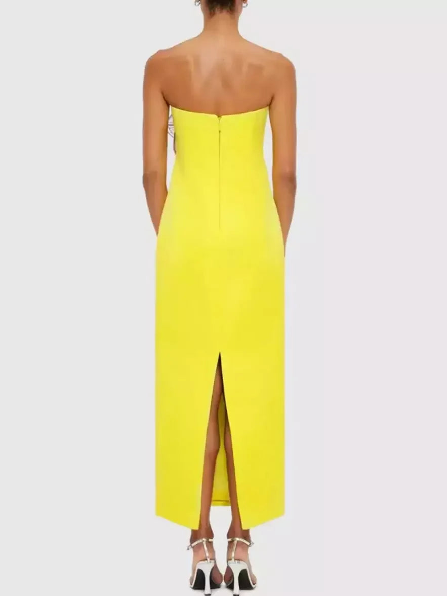 3D Floral Appliques Strapless Maxi Dress - Dresses