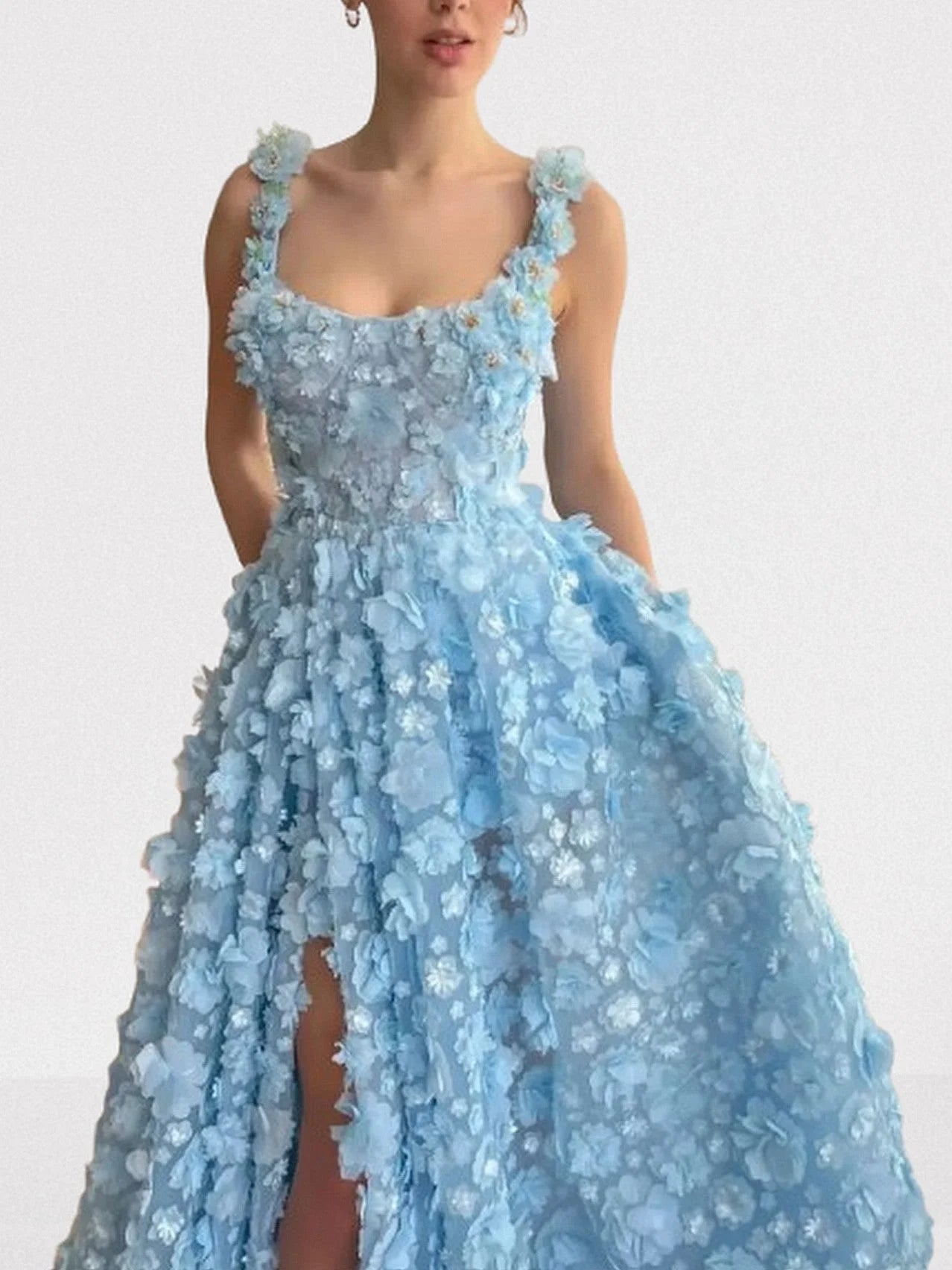 3D Floral Sleeveless Flared Gown Dresses