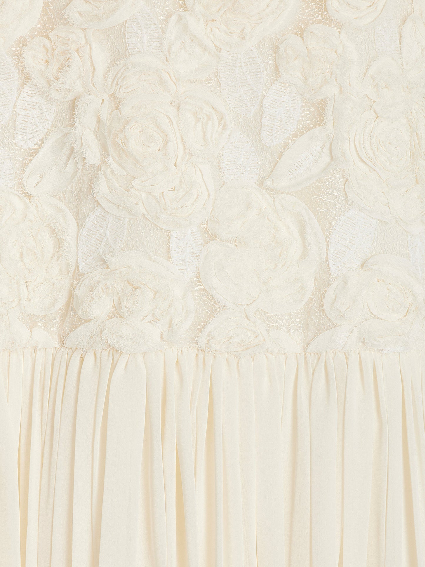 3D Floral Applique Long White Pleated Dress - Dresses