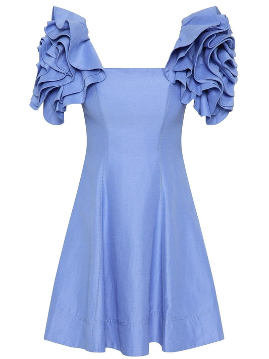 3D Floral Applique-Shoulder Mini Dress - Dresses