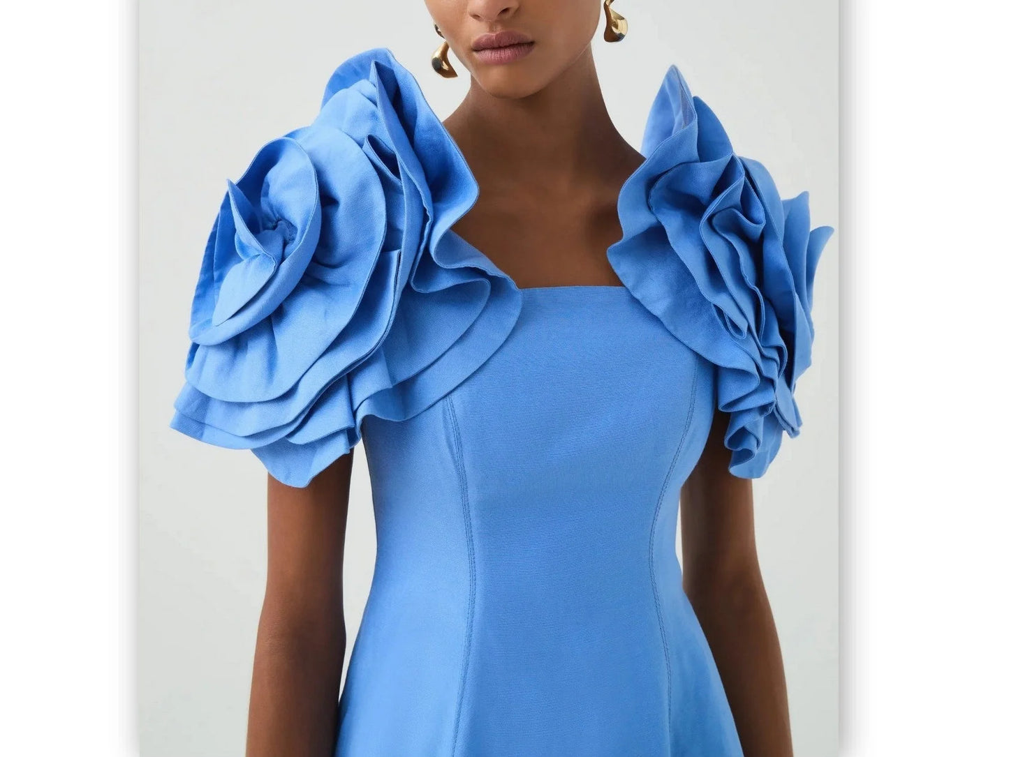 3D Floral Applique-Shoulder Mini Dress - Dresses