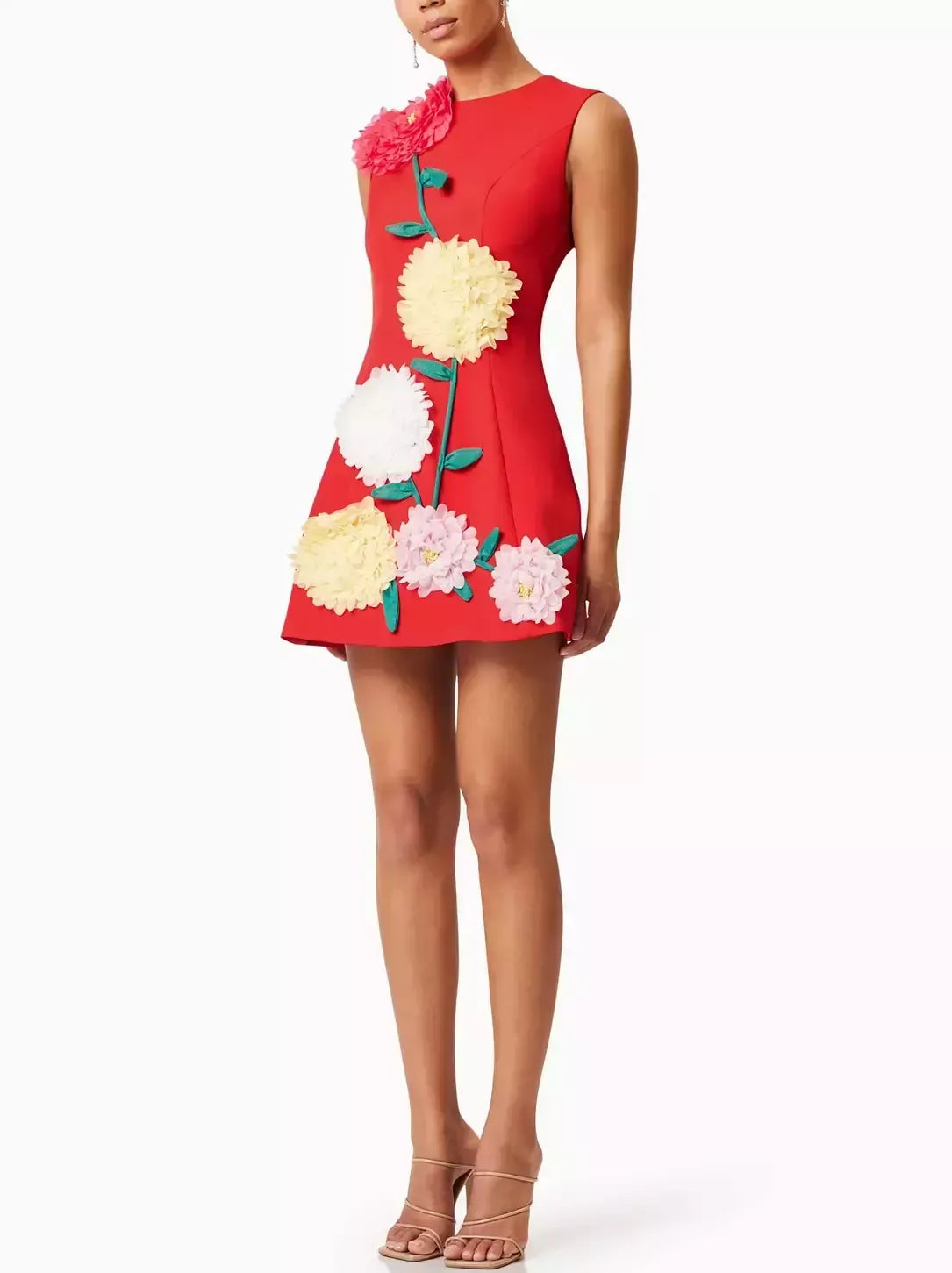 3D Floral Appliqued A-Line Mini Dress - Dresses