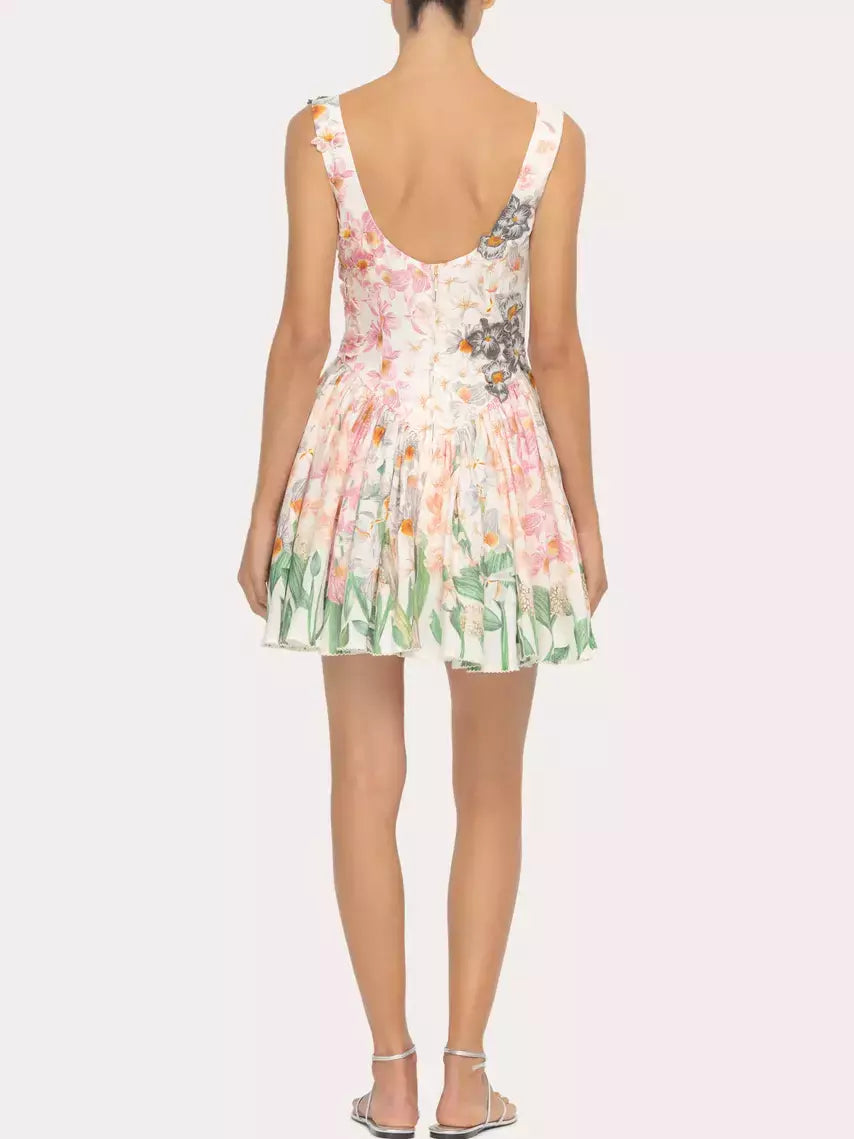 Floral-patterned sleeveless 3D Floral-Appliqued Fit and Flare Mini Dress for women