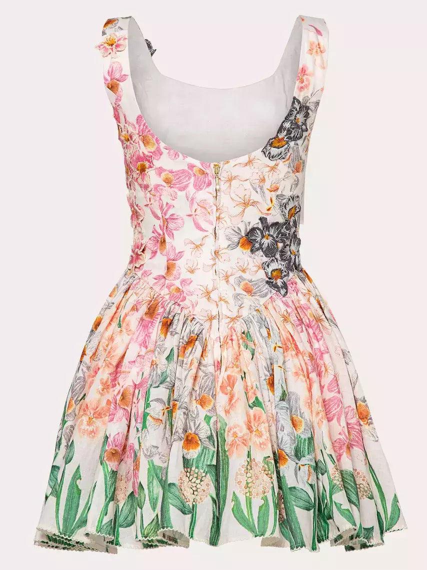 Floral print sleeveless 3D Floral-Appliqued Fit and Flare Mini Dress for stylish outfits