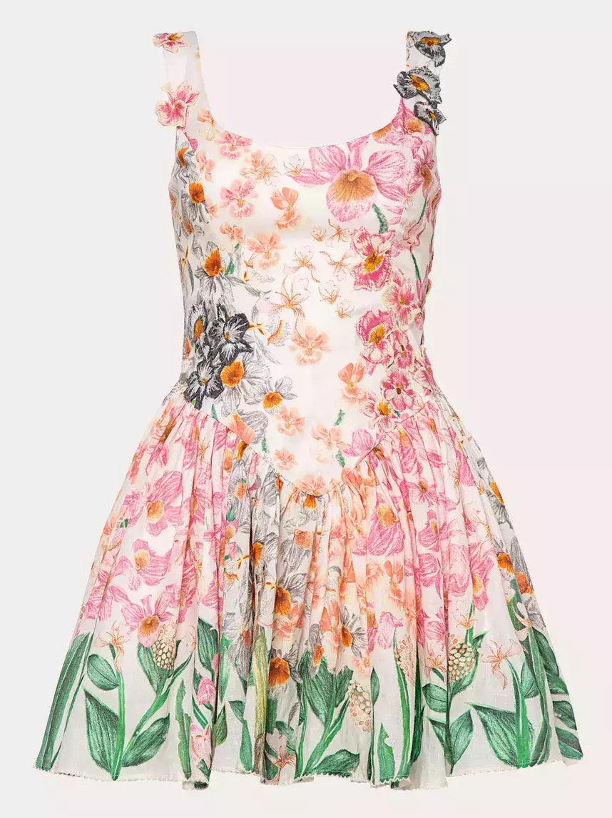 Floral print 3D Floral-Appliqued Fit and Flare Mini Dress for stylish summer looks
