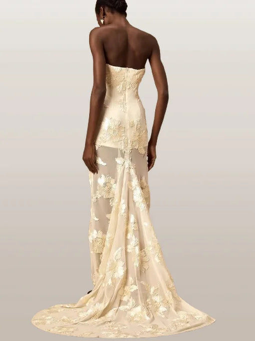 3D Floral-Embroidered Maxi Dress in Mesh - Dresses