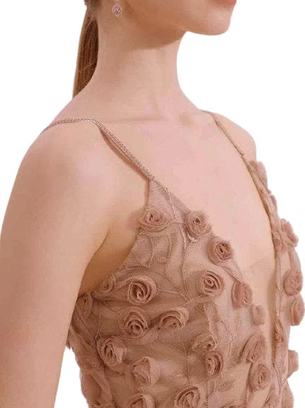3D Rose-Appliquéd Dusty Rose Maxi Dress - Dresses