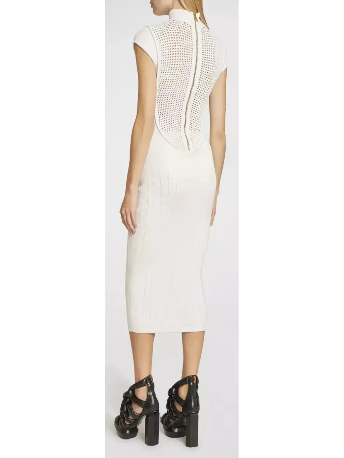 6-Button Cutout Mesh-Inset Knit Dress - Dresses