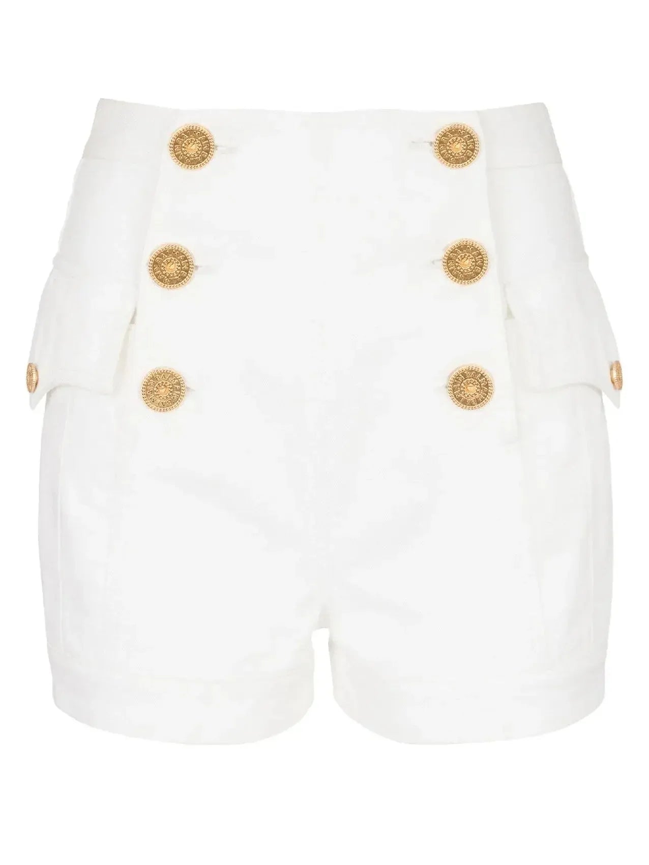 6-Button White Denim Shorts - Jeans & Pants