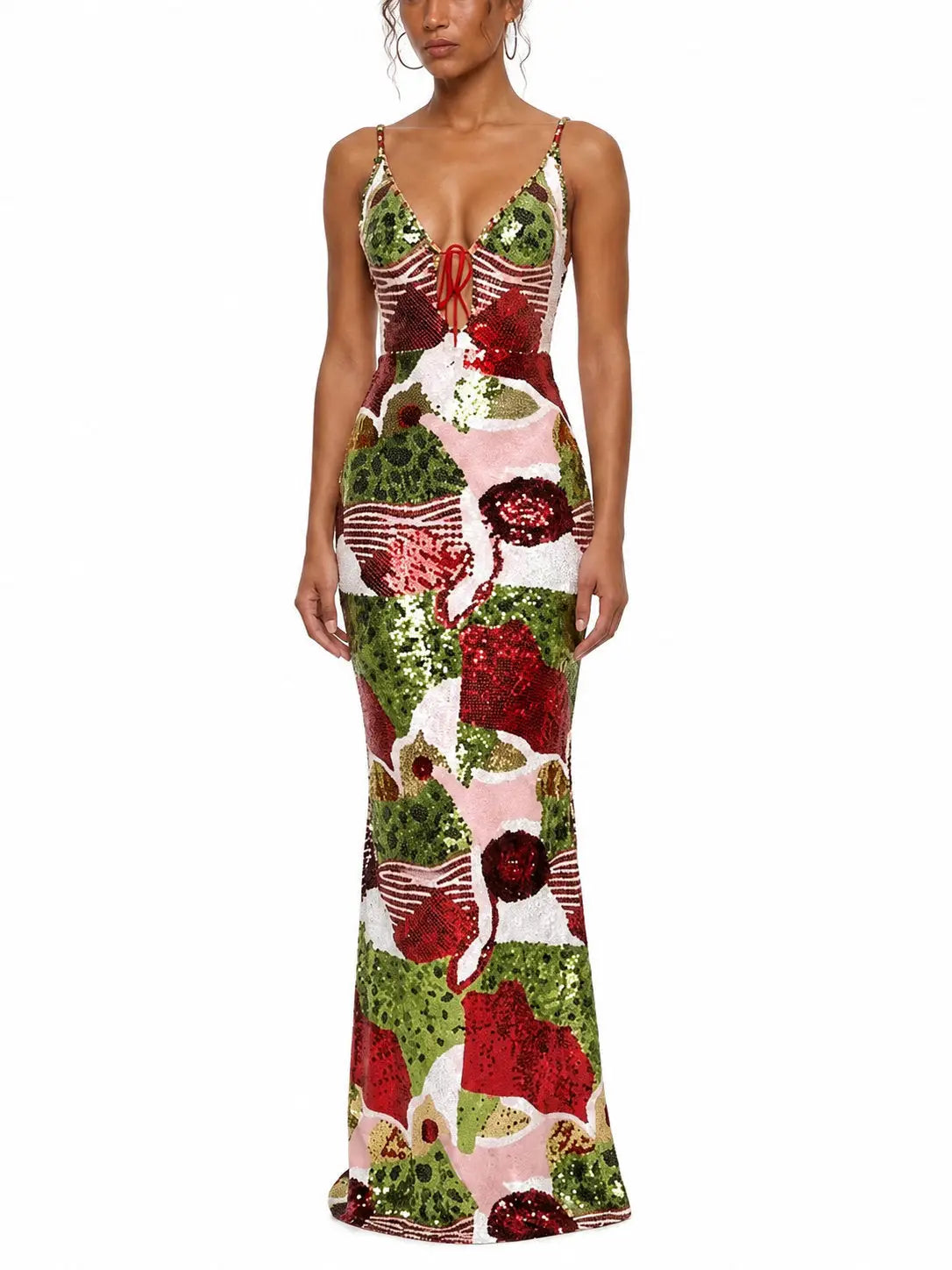 Abstract Multicolor Sequin Sheath Maxi Dress - Dresses