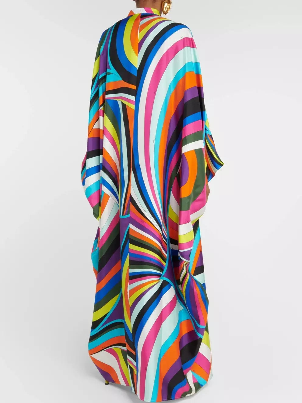Abstract Multicolor Silk Jersey Kaftan Dress