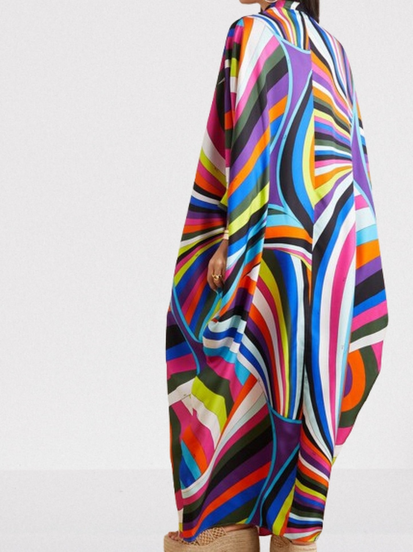 Abstract Multicolor Silk Jersey Kaftan Dress