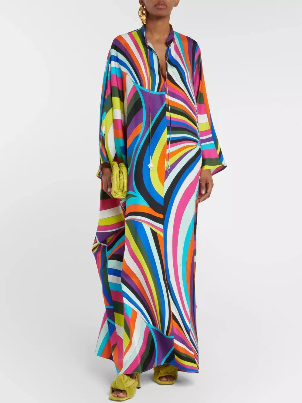 Abstract Multicolor Silk Jersey Kaftan Dress