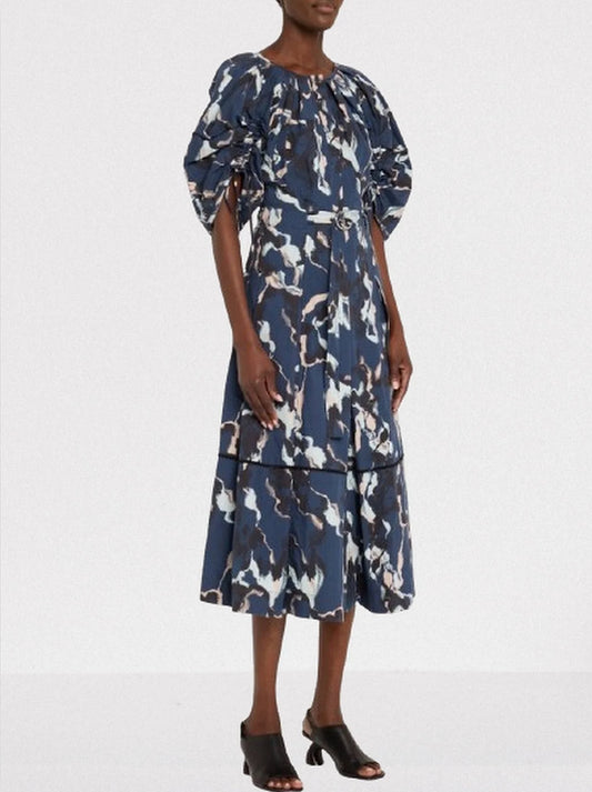 Abstract Printed Belted Midi Dress - Dresses
