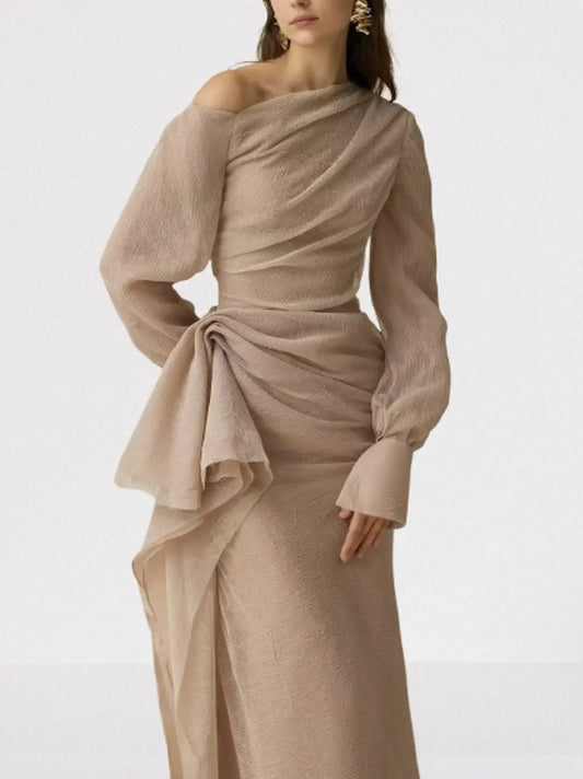 Asymmetric Draped One-Shoulder Gathered Crepe Dress - Dresses