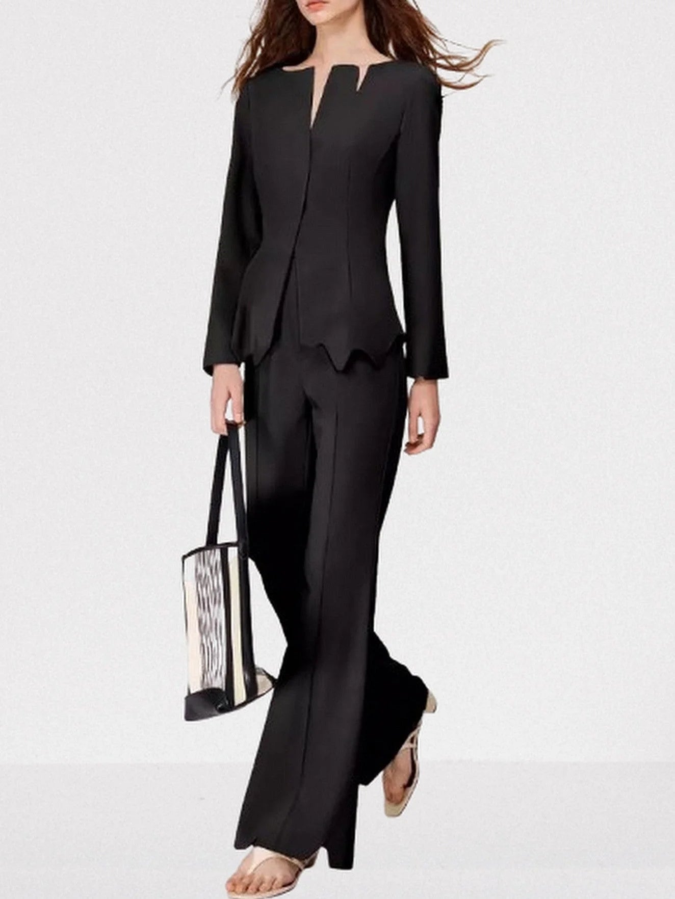 Asymmetrical Black Jacket and Pant Set Suits & Sets