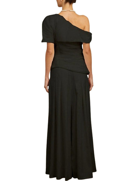 Asymmetrical Creased Top and Pant Set in Black - Suits & Sets