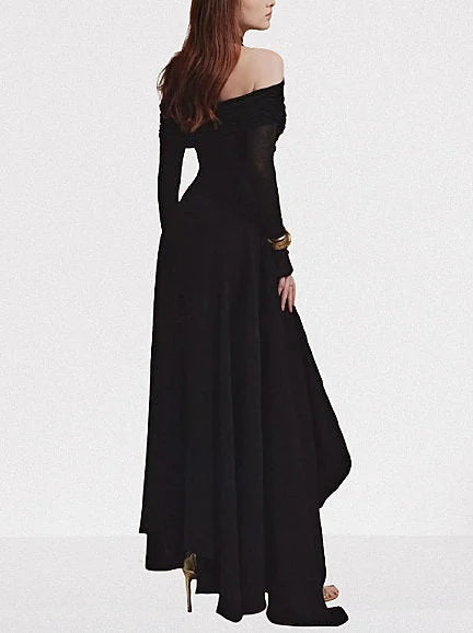 Asymmetrical Cross Halter Black Maxi Dress - Dresses