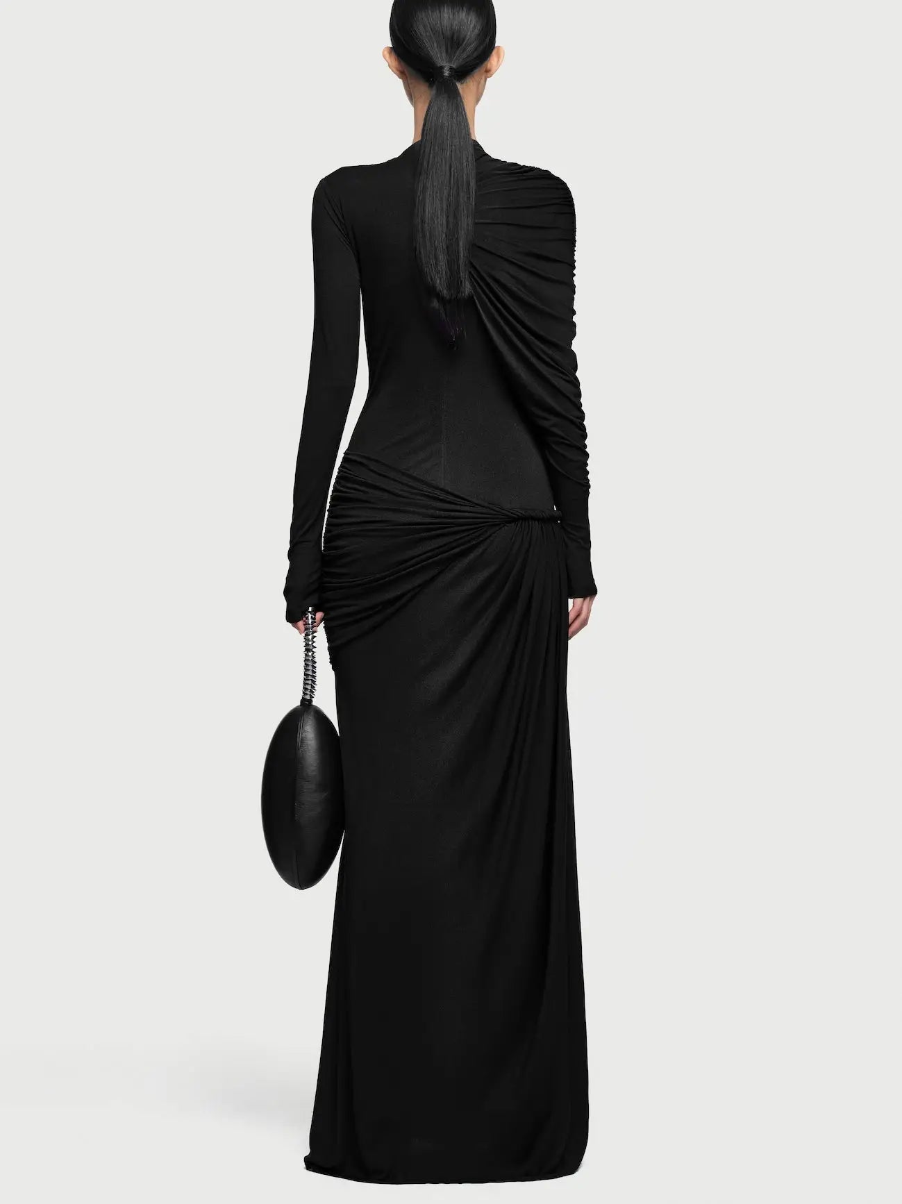 Asymmetrical Draped Long-Sleeve Jersey Gown - Dresses