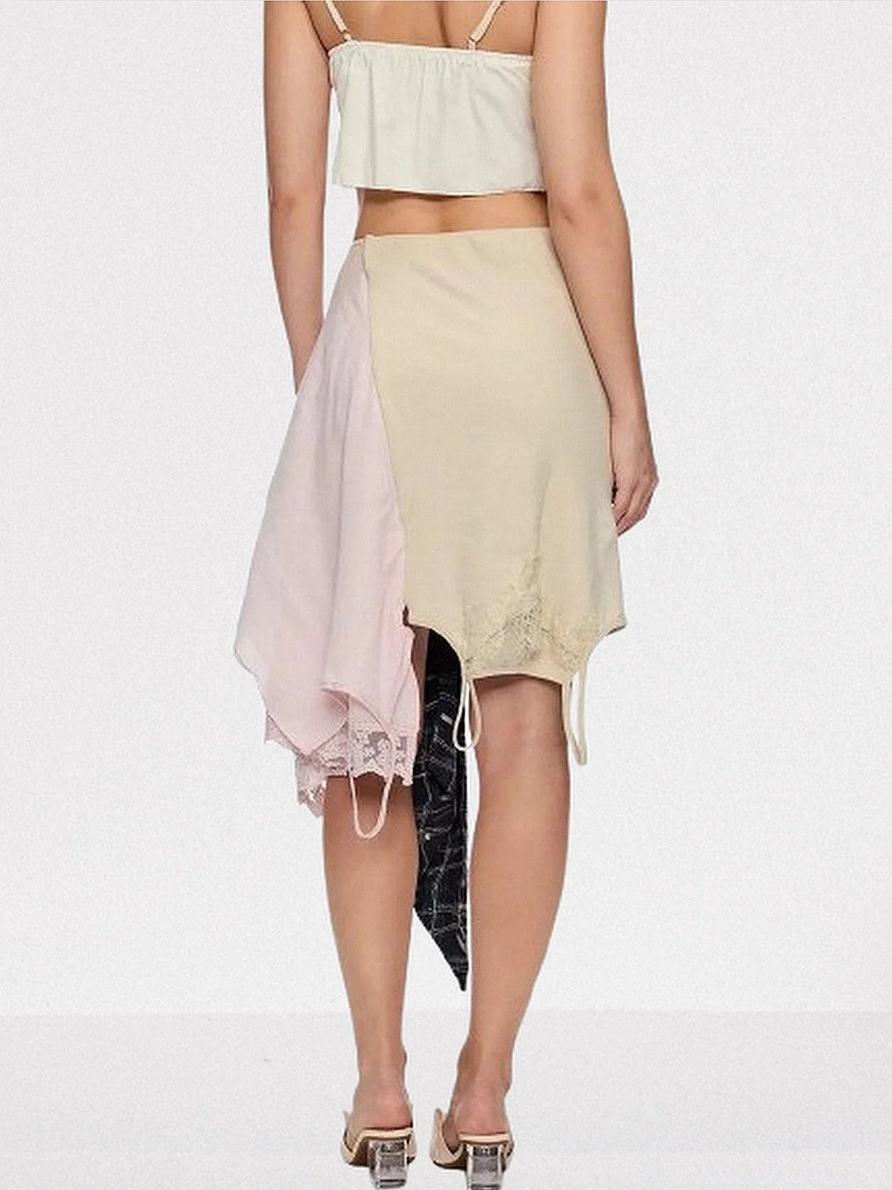 Asymmetrical Hybrid Sequin and Plaid Mini Skirt - Skirts