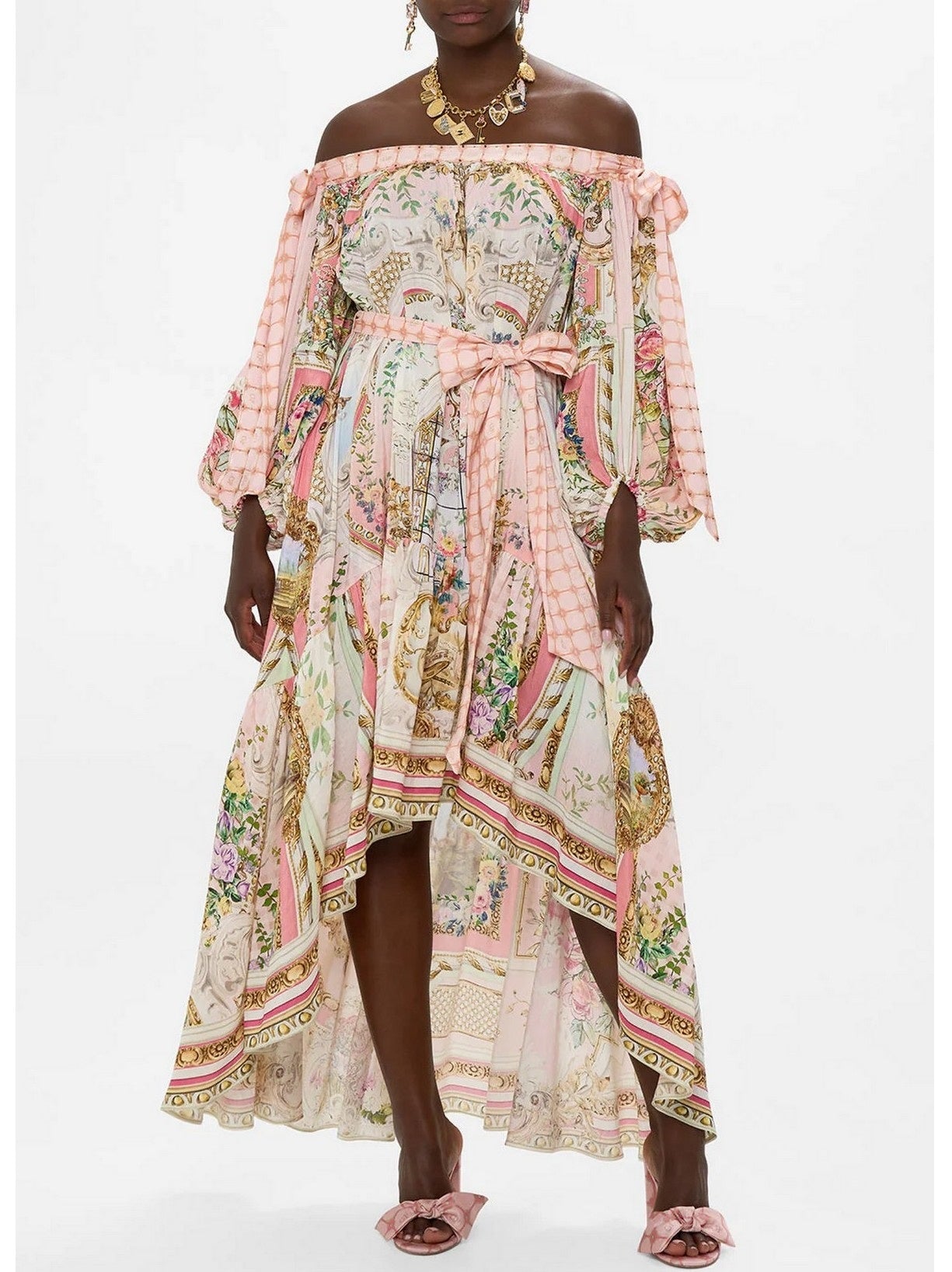 Asymmetrical Off-Shoulder Bow-Sleeve Dress