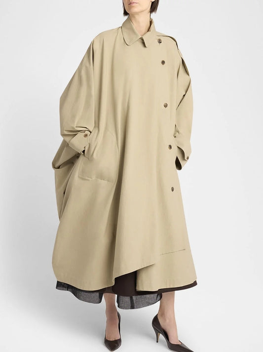 Asymmetrical Oversize Twill Trench Coat - Coats