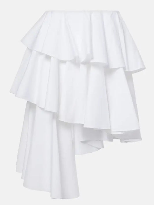 Asymmetrical Spiral Ruffle Tiered White Skirt - Skirts
