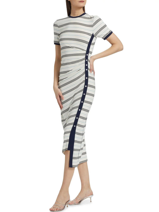 Asymmetrical Stripe Knit Midi Dress - Dresses
