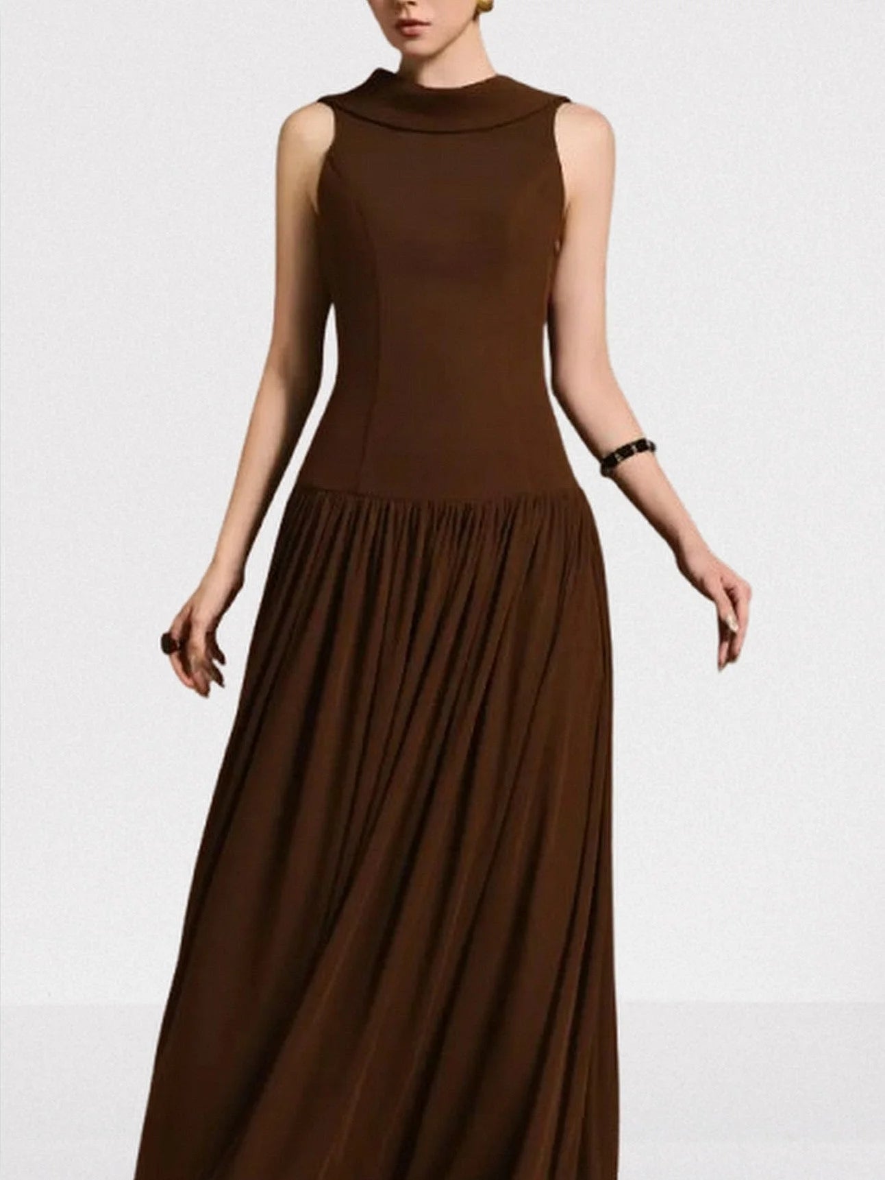 Backless Draped Collar Maxi Dress in Brown Dresses