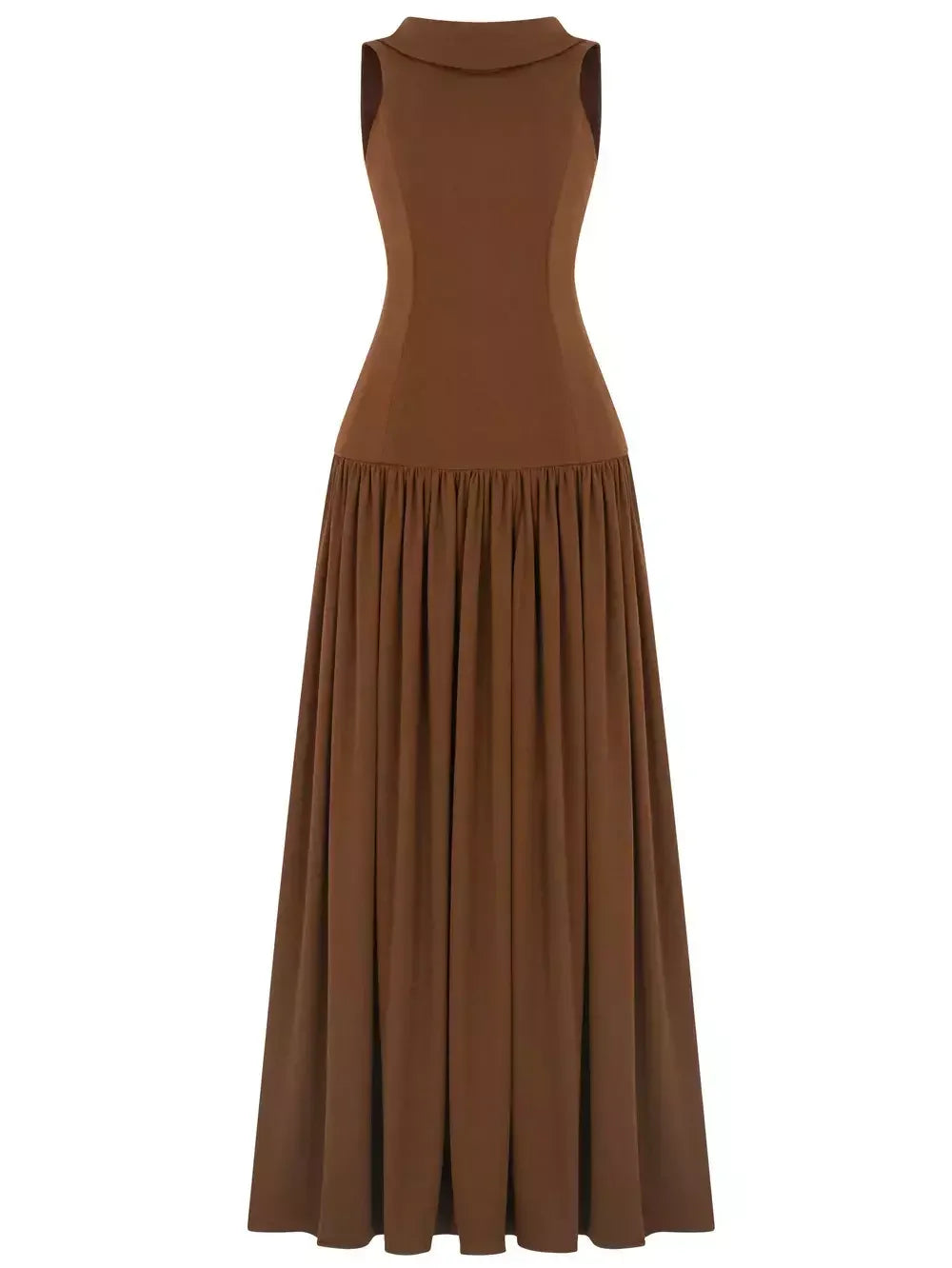 Backless Draped Collar Maxi Dress in Brown Dresses