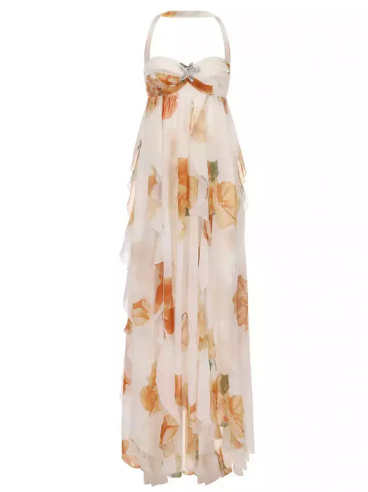 Backless Floral-Print Halterneck Maxi Dress - Dresses