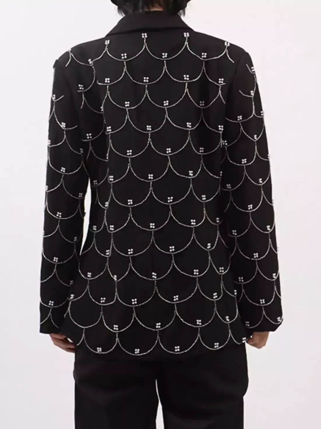 Bead-Embellished Black Single-Breasted Blazer - Jackets