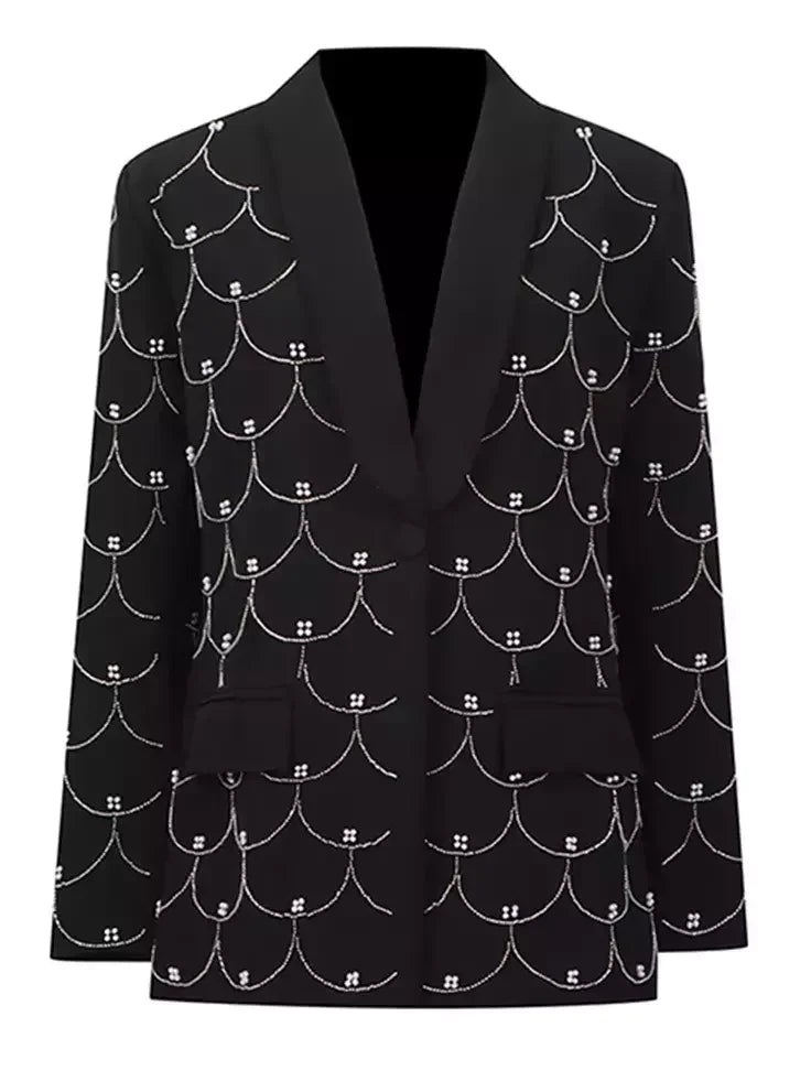 Bead-Embellished Black Single-Breasted Blazer - Jackets