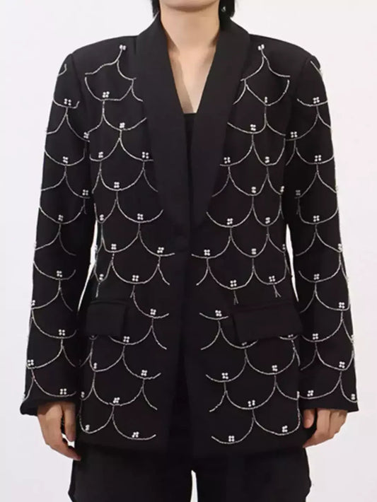 Bead-Embellished Black Single-Breasted Blazer - Jackets