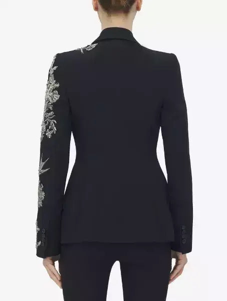 Bead and Sequin-Embellished Tailored Black Blazer - Jackets