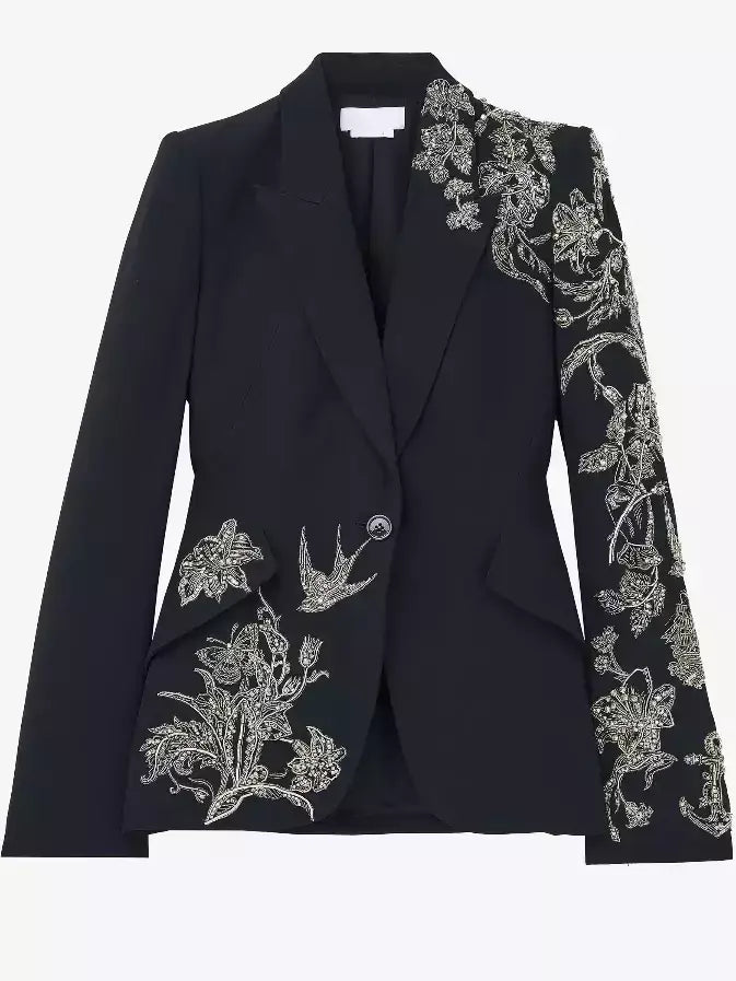 Bead and Sequin-Embellished Tailored Black Blazer - Jackets