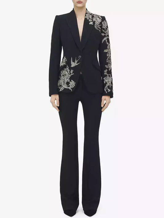 Bead and Sequin-Embellished Tailored Black Blazer - Jackets