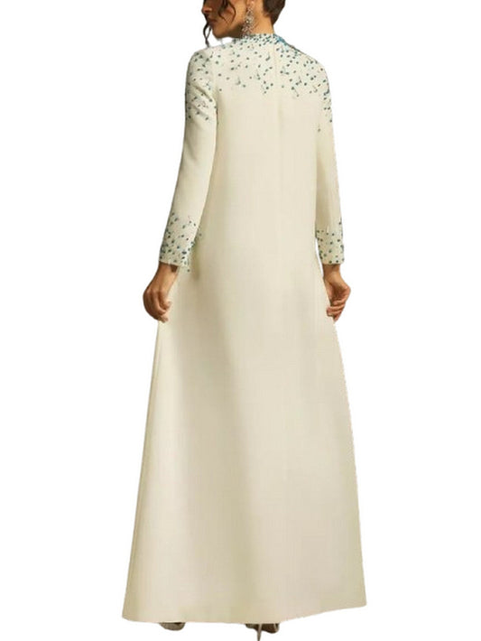 Beaded Long Loose Ivory Gown - Dresses